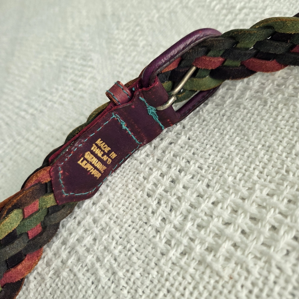 Vtg Multicolor Boho Braided Leather Belt - Picture 3 of 8